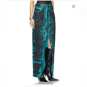 New RtA Black and Teal Slit Front Denim Maxi Skirt Size 27 Retail $595